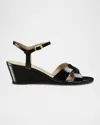 Stuart Weitzman Dayna Patent Crisscross Wedge Sandals In Black Patent