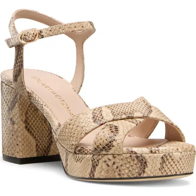 Stuart Weitzman 80mm Dayna Snake-embossed Leather Platform Sandals In Gold