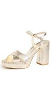 Stuart Weitzman Dayna Metallic Crisscross Platform Sandals In Light Gold