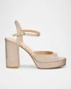 Stuart Weitzman Dayna Shimmer Ankle-strap Platform Sandals In Poudre