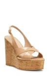Stuart Weitzman Dayna Patent Crisscross Wedge Platform Sandals In Adobe