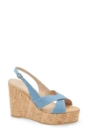Stuart Weitzman Dayna Slingback Platform Wedge Sandal In Washed Vintage Denim