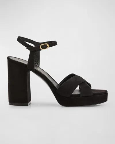 Stuart Weitzman Dayna Suede Crisscross Platform Sandals In Black