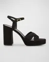 Stuart Weitzman Dayna Suede Crisscross Platform Sandals In Black