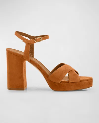 Stuart Weitzman Dayna Suede Crisscross Platform Sandals In Brown