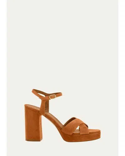 Stuart Weitzman Dayna Suede Crisscross Platform Sandals In Brown