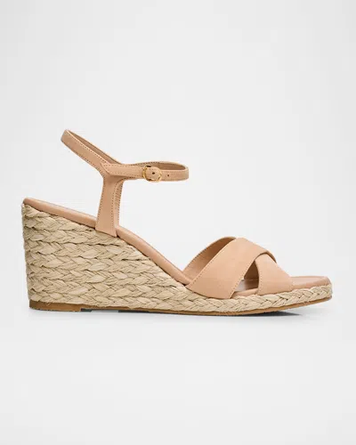 Stuart Weitzman Dayna Suede Crisscross Wedge Espadrilles In Neutral