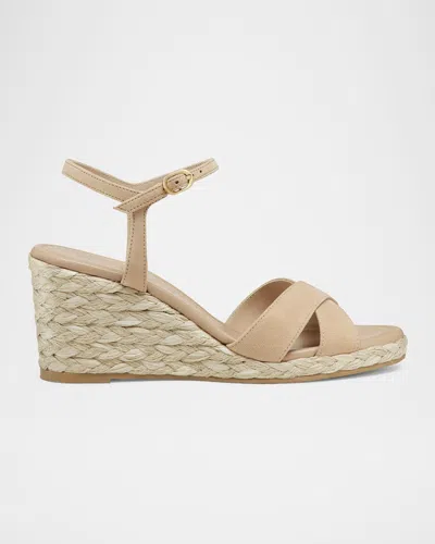 Stuart Weitzman Dayna Suede Crisscross Wedge Espadrilles In Adobe Suede