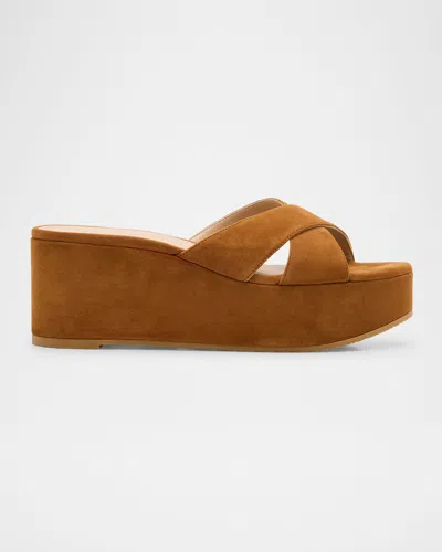 Stuart Weitzman Dayna Suede Crisscross Wedge Sandals