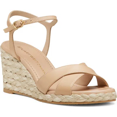 Stuart Weitzman Dayna Leather Crisscross Espadrille Sandals In Neutral