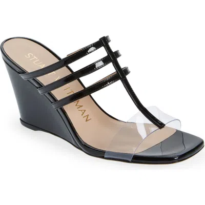 Stuart Weitzman Deco 85 Wedge Sandal In Black/clear