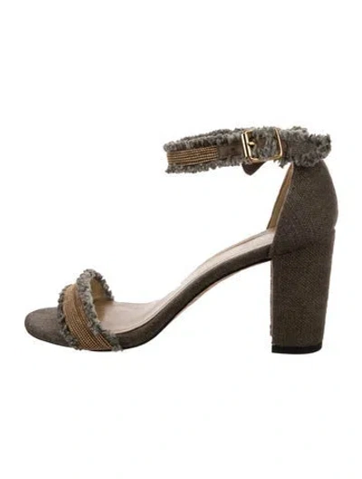 Pre-owned Stuart Weitzman Denim Animal Print Sandals In Gray