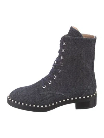 Pre-owned Stuart Weitzman Denim Beaded Accents Combat Boots In Blue