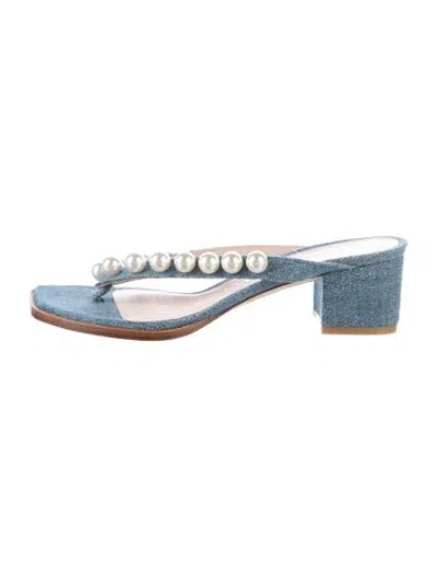 Pre-owned Stuart Weitzman Denim Beaded Accents Flip Flops In Blue