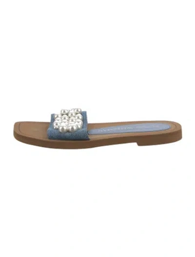 Pre-owned Stuart Weitzman Denim Beaded Accents Slides In Blue