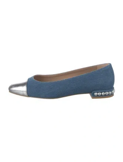 Pre-owned Stuart Weitzman Denim Bow Accents Flats In Blue