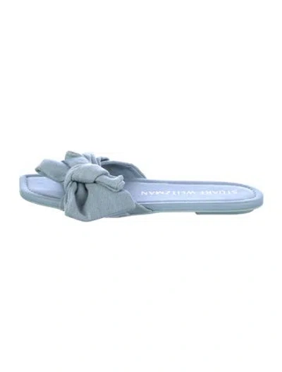 Pre-owned Stuart Weitzman Denim Bow Accents Slides In Blue