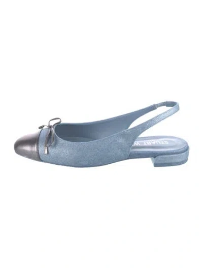 Pre-owned Stuart Weitzman Denim Bow Accents Slingback Flats In Blue