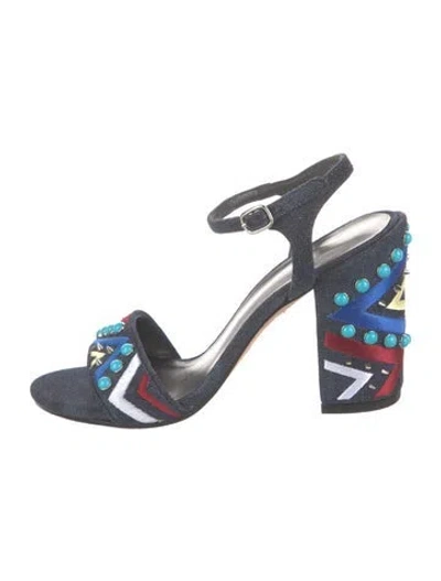 Pre-owned Stuart Weitzman Denim Colorblock Pattern Sandals In Blue