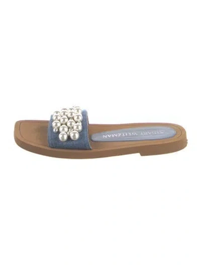 Pre-owned Stuart Weitzman Denim Colorblock Pattern Slides In Blue