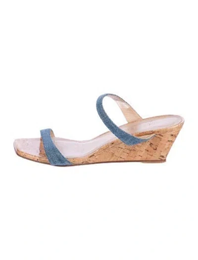 Pre-owned Stuart Weitzman Denim Colorblock Pattern Slides In Blue