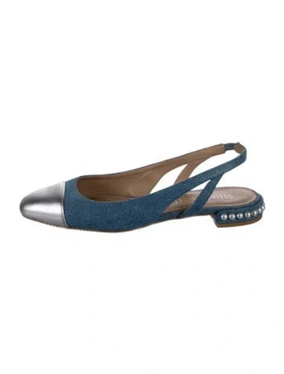 Pre-owned Stuart Weitzman Denim Colorblock Pattern Slingback Flats In Blue