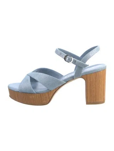 Pre-owned Stuart Weitzman Denim Colorblock Pattern Slingback Sandals In Blue