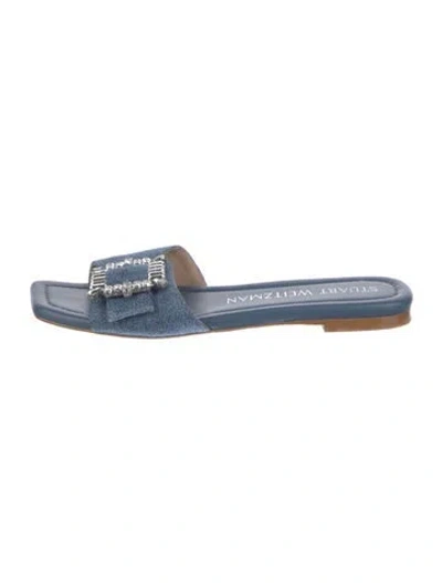 Pre-owned Stuart Weitzman Denim Crystal Embellishments Slides In Blue