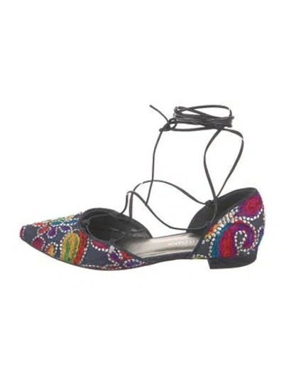 Pre-owned Stuart Weitzman Denim Floral Print Flats In Blue
