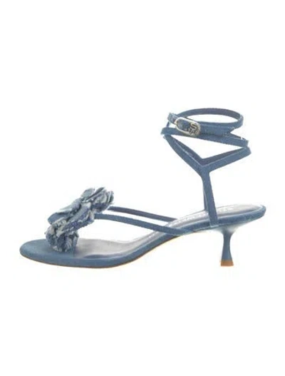 Pre-owned Stuart Weitzman Denim Floral Print Sandals W/ Tags In Blue