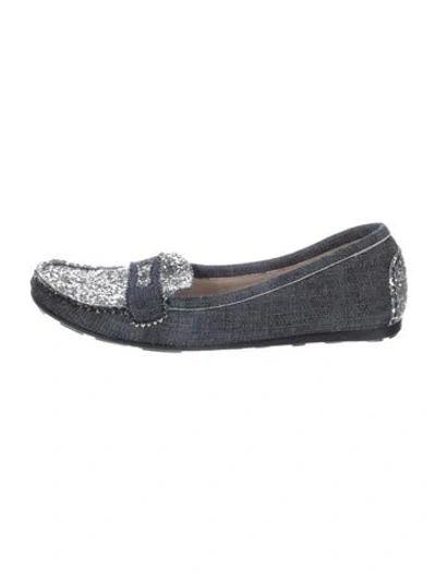 Pre-owned Stuart Weitzman Denim Glitter Accents Loafers