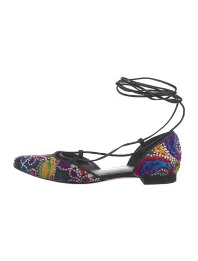 Pre-owned Stuart Weitzman Denim Patterned D'orsay Flats In Blue