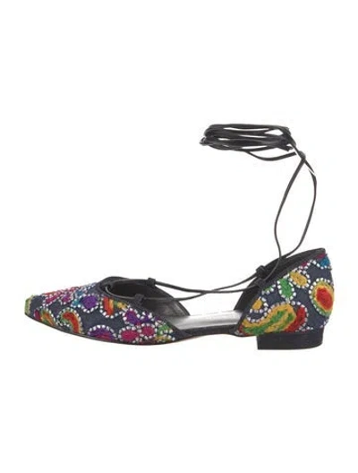 Pre-owned Stuart Weitzman Denim Patterned D'orsay Flats In Blue
