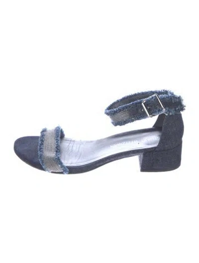 Pre-owned Stuart Weitzman Denim Printed Slingback Sandals In Blue