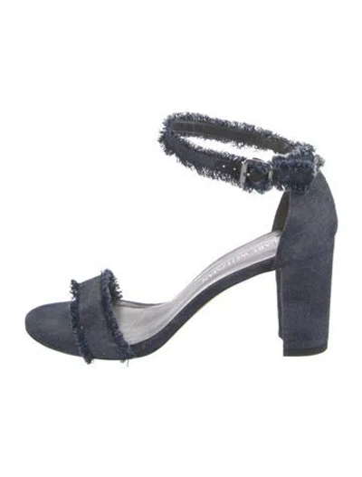 Pre-owned Stuart Weitzman Denim Raw-edge Trim Sandals In Blue