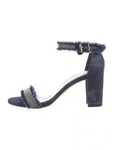 Pre-owned Stuart Weitzman Denim Raw-edge Trim Sandals In Blue