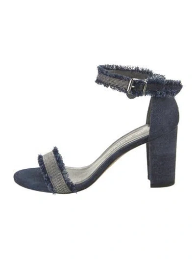Pre-owned Stuart Weitzman Denim Raw-edge Trim Sandals In Blue