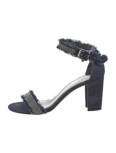 Pre-owned Stuart Weitzman Denim Raw-edge Trim Sandals In Blue
