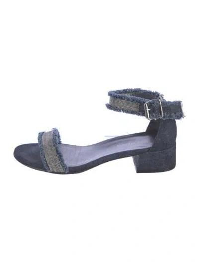 Pre-owned Stuart Weitzman Denim Raw-edge Trim Sandals In Blue