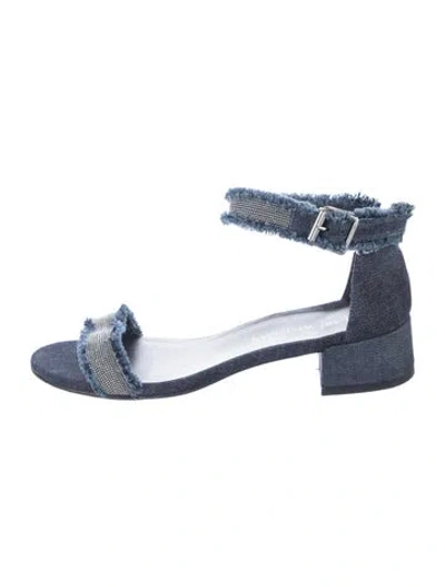 Pre-owned Stuart Weitzman Denim Raw-edge Trim Sandals In Blue
