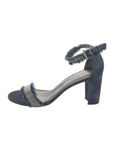 Pre-owned Stuart Weitzman Denim Raw-edge Trim Sandals In Blue