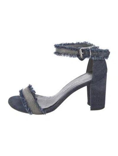 Pre-owned Stuart Weitzman Denim Raw-edge Trim Sandals In Blue