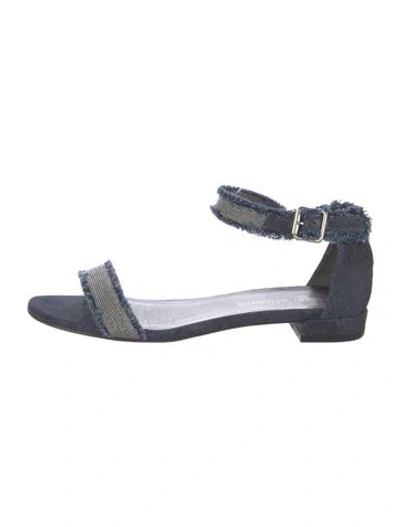 Pre-owned Stuart Weitzman Denim Raw-edge Trim Sandals In Blue