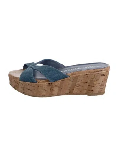 Pre-owned Stuart Weitzman Denim Slides In Blue