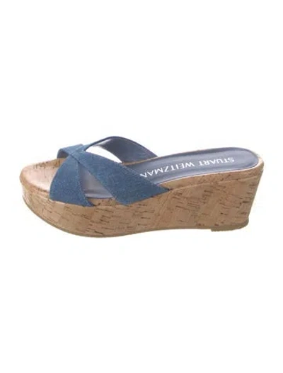 Pre-owned Stuart Weitzman Denim Slides In Blue
