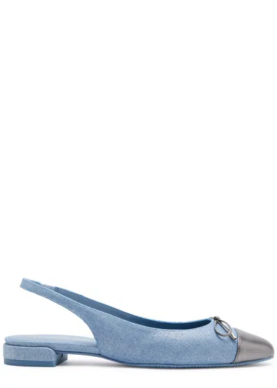 Stuart Weitzman Denim Slingback Flats In Metallic Silver