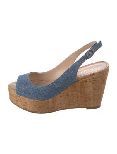 Pre-owned Stuart Weitzman Denim Slingback Sandals In Blue/neutrals