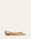 Stuart Weitzman Diana Patent Bow Ballerina Flats In Adobe