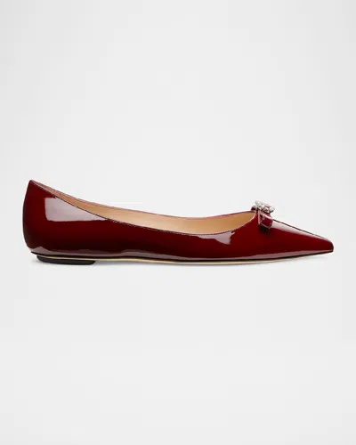 Stuart Weitzman Diana Patent Bow Ballerina Flats In Rosewood
