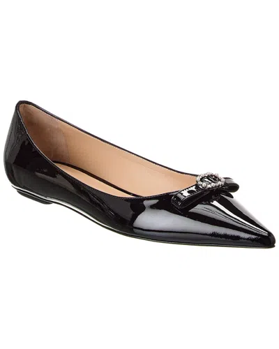 Stuart Weitzman Diana Embellished Patent-leather Point-toe Flats In Black